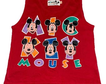 Mickey Mouse Tank Top Kids S 6-7 Red Disney T Shirt Vintage