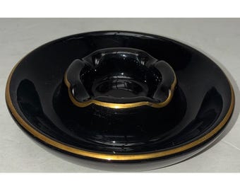 Vintage Hall Pottery  Ashtray Black Gold 666 Made In USA