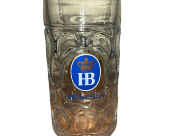 Hofbrauhaus Munchen Dimpled Glass Beer Stein Mug Tankard HB 1 L Made In Austria
