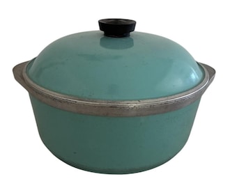 Vintage Club Aluminum Turquoise Aqua 10" 4 Quart Dutch Oven Stock Pot & Lid