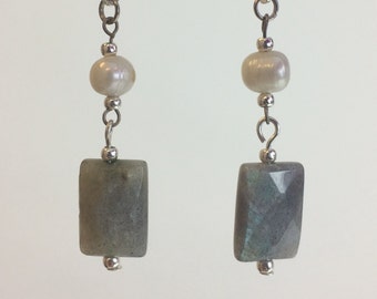 Labradorite and Freshwater Pearl Earrings