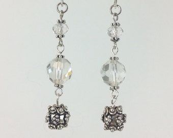 Austrian Crystal and Balinese Silver Dangly Earrings