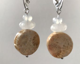 Fossil and moonstone earrings