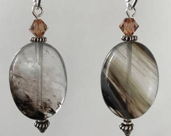 Black moss quartz and crystal earrings