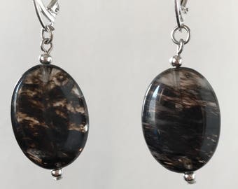 Black moss quartz earrings