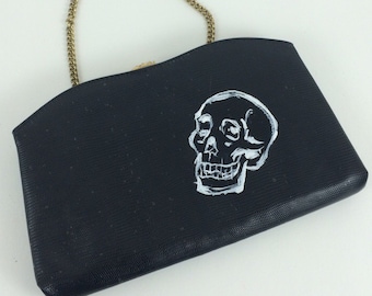 Sketchy Skull: upcycled hand painted clutch purse.