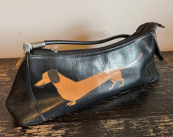 Adorable Dachshund: upcycled hand-painted leather purse.