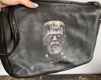 Frankenstein's Monster: upcycled hand-painted shoulder purse.