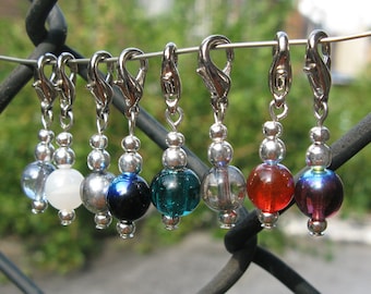 Shiny baubles: 8 round glass and silver stitch markers