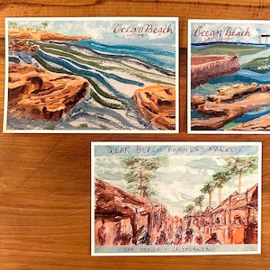 Cartões postais em aquarela de San Diego (Ocean Beach)