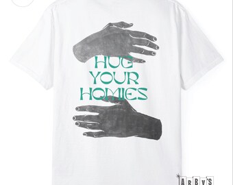Hug Your Homies, Mental Health Shirt, Kindness Tee, Healing Emotional Wellness, Good Vibes Gift, Men Supporting Men Streetwear, Bromance