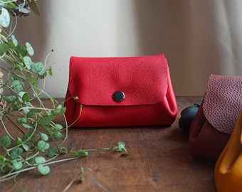 Bright red leather purse with compartments for women, mom, gusset purse