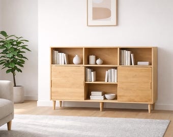 Solid Pine Wood Sideboard, Large Credenza Cabinet