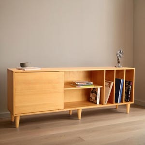 Tv Console With Record Storage , Handmade Wooden TV Console, Record Player Sideboard, Pine Wood TV Stand, Living Room Media Center