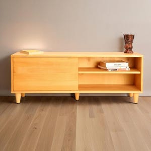 Custom Wood  Media Console, Solid Pine Wood Wooden TV Stand, TV Stand Solid Pine Wood, Minimalist Large Entertainment Center, Low Sideboard