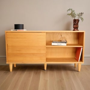 Mid Century Wood Sideboard ,Wall Mounted Cabinet Under Tv ,Tv Stand Media Center,Custom Solid Wood Sideboard, Tv Stand With Sliding Doors