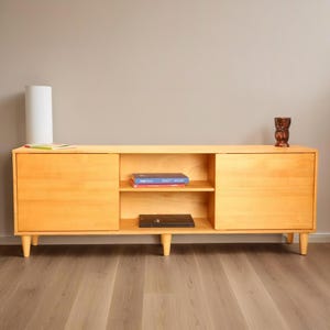 Custom Wood  Media Console, Solid Pine Wood Wooden TV Stand, TV Stand Solid pine Wood, Minimalist Large Entertainment Center , Low Sideboard