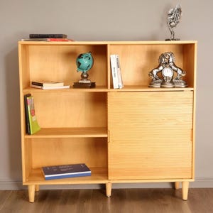 Custom Solid Wood Sideboard, Record Player Credenza, Media Cabinet For Record Player, Modern Credenza Bookcase,  Wood Furniture, Credenza