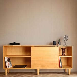 Tv Console With Record Storage, Media Cabinet For Record Player, Side Boards For Living Room, Living Room Furniture, Tv Stand Media Center
