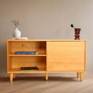 Mid Century Wood Sideboard ,Wall Mounted Cabinet Under Tv ,Tv Stand Media Center,Custom Solid Wood Sideboard, Tv Stand With Sliding Doors