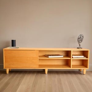 Custom Wood  Media Console, Solid Pine Wood Wooden TV Stand, TV Stand Solid Pine Wood, Minimalist Large Entertainment Center, Low Sideboard
