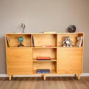 Solid Pine Tv Cabinet, Side Boards For Living Room, Mid Century Wood Sideboard, Handmade Sideboard, Modern Credenza Bookcase, Credenza