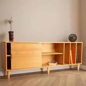 Tv Console With Record Storage , Handmade Wooden TV Console, Record Player Sideboard, Pine Wood TV Stand, Living Room Media Center