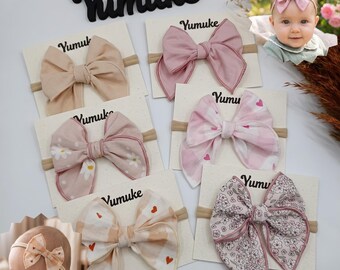 Poplin Baby Headband: Floral & Heart Bow – 6 Pattern Options