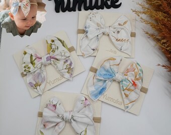 Poplin Baby Headband: Floral & Heart Bow – 4 Pattern Options
