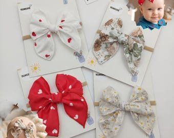 Floral Baby Hair Bow, Poplin Fabric Headband, Fine Hair Accessory
