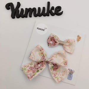 Floral Bow Hair Clip for Baby Girls – Vintage Style Hair Accessory with Baby Clip or Alligator Clip | Single Handmade Bow
