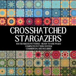Crosshatched Stargazers Collection of 100 Unique Infinite Tiles