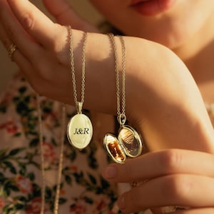 Custom Gold Photo Locket Necklace: Engraved Memorial Jewelry