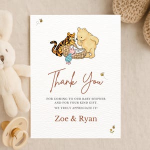 vintage de remerciement pour baby shower de Winnie l'ourson | Thème classique du livre de contes | Téléchargement imprimable | Non sexiste | Design d'invitation assorti