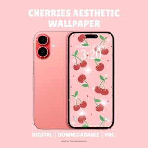 Aesthetic Red Cherries Phone Wallpaper | Trendy Print | Digital Download