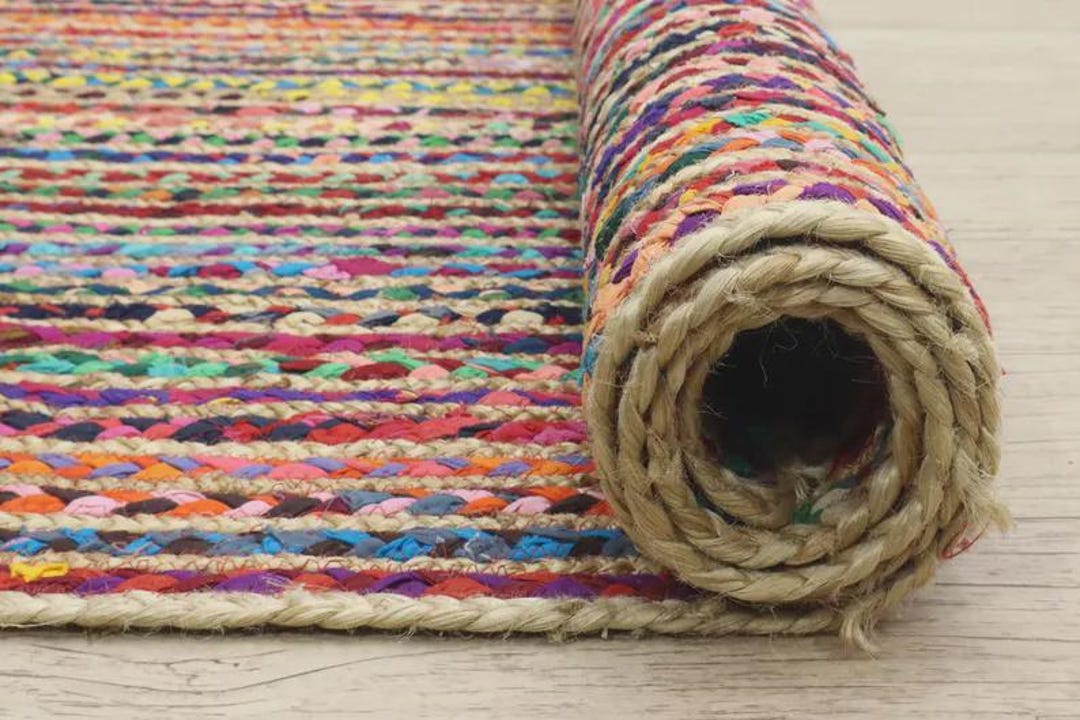 Handmade Colorful Chindi Jute Rug, Geometric Boho Runner - Etsy