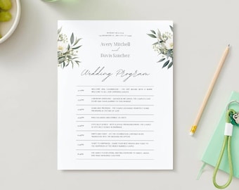Bruiloftsprogramma met groene bloemen
