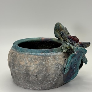 Beautiful Handmade Raku Bowl with a Succulent detail