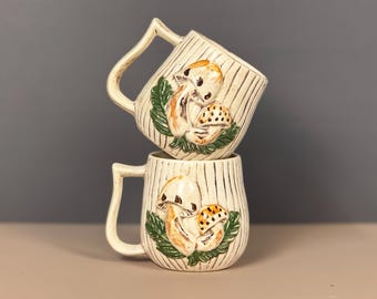 Handmade 1970s Mushroom Mugs – Set of 2