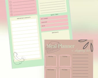 Planner stampabile, planner digitale, organizzazione della casa, planner per mamme impegnate, download immediato, planner per i pasti