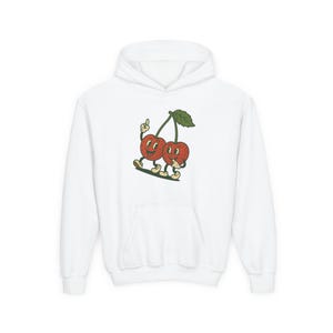 Youth Cherry Hoodie with Fun Graphic, Cute Youth Sweatshirt, Trendy Hooded Sweatshirt, Perfect Gift for Kids, Youth Winter Apparel