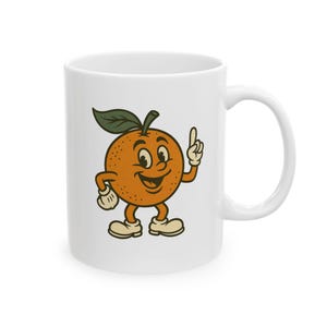 Retro Orange Fruit Ceramic Mug, Vintage Citrus Coffee Cup, Kitchen Decor, Tea Mug, Gift for Foodie, Bright Orange Mug
