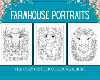 Farm Animal Coloring Book: 20 Printable Farmhouse Portraits (PDF Download)