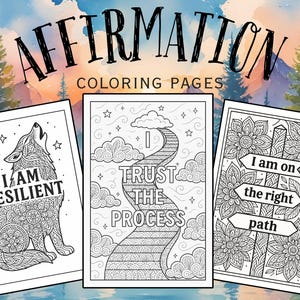 Affirmation Coloring Book for Adults and Teens | 25 Mindful Designs and Positive Quotes | Digital Download for Stress Relief and Self Care