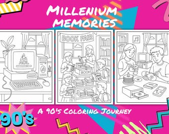 Libro para colorear de los 90: Nostalgia retro, diseños imprimibles de 25 páginas (descarga digital)