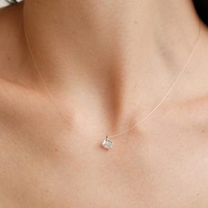 Certifierad Moissanit 1-3ct Flytande Halsband | Förgyllt 925 Sterling Silver Osynligt Snörehänge