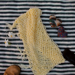 Handmade Crochet Mesh Beach Cover Up, Lightweight Tassel Beach Sarong, Cream Yellow Fishnet Cover-Up, Adjustable Boho Festival Wrap