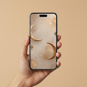 Goldener Mond Wallpaper, Himmlischer Telefon Hintergrund, Beige Ästhetik iPhone Android Lock Screen