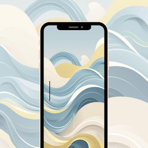 Boho Minimal Phone Wallpaper – Beige Blue Aesthetic Waves – Soft Calm Abstract iPhone Background