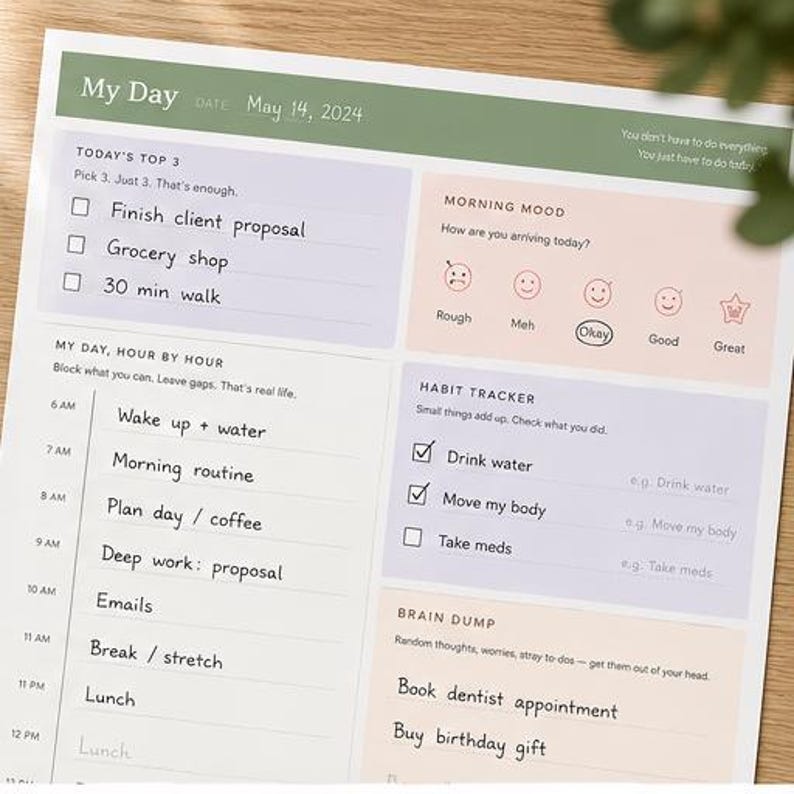 ADHD Daily Planner Printable | Neurodivergent Planner Worksheet | Focus Planner PDF | ADHD Productivity Planner | Instant Download image 3